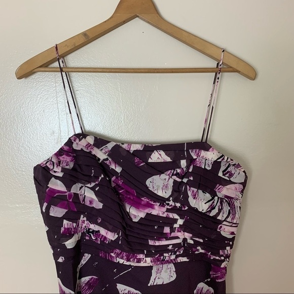 [Ann Taylor] Square Neck Sleeveless Purple Floral Print Silk Dress - Picture 2 of 10